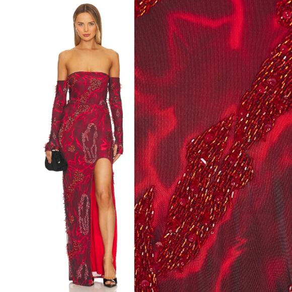 Onalaja Zusi Pencil Maxi Skirt in Red Multi NWOT Size Small - Picture 2 of 3